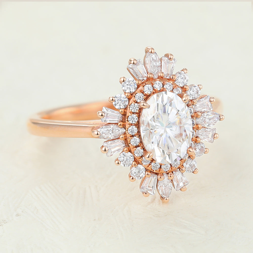 0.84 CT Oval Cluster Moissanite Engagement Ring