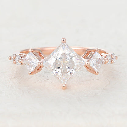 1.35 CT Princess Cluster Moissanite Engagement Ring
