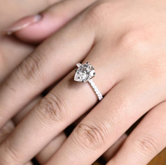 Stunning 1.0 - 2.0 CT Pear Moissanite Engagement Ring with Pave Design 4