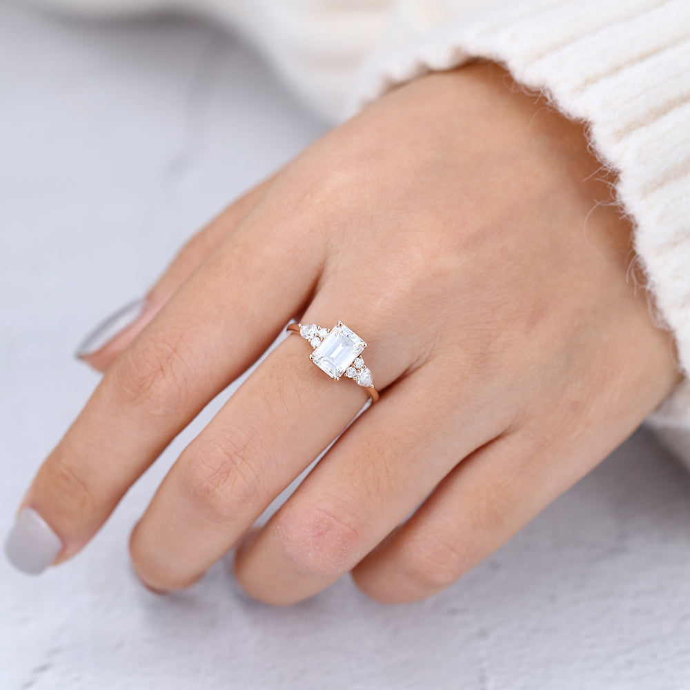 1.6 CT Emerald Cluster Moissanite Engagement Ring