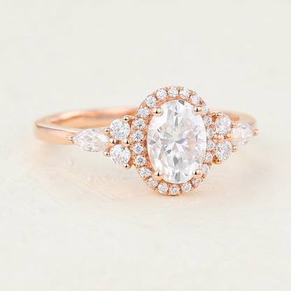 0.84 CT Oval Cluster Lab-Grown Diamond Engagement Ring
