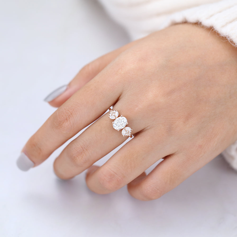 1.33 CT Oval Cluster Moissanite Engagement Ring