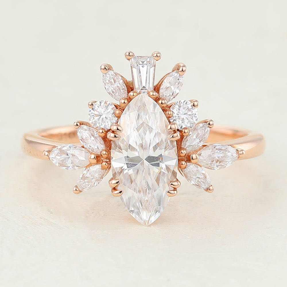 0.9 CT Marquise Cluster Moissanite Engagement Ring