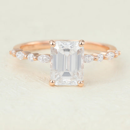 1.6 CT Emerald Pave Moissanite Engagement Ring