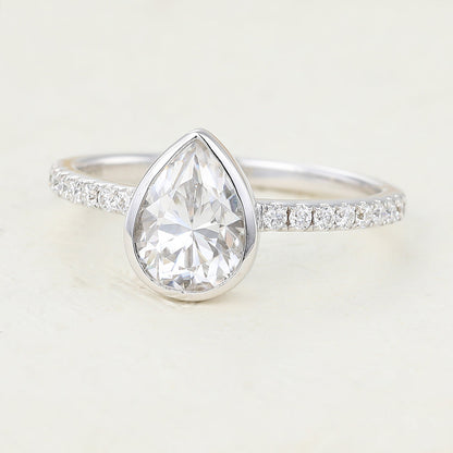 1 CT Pear Pave & Bezel Moissanite Engagement Ring