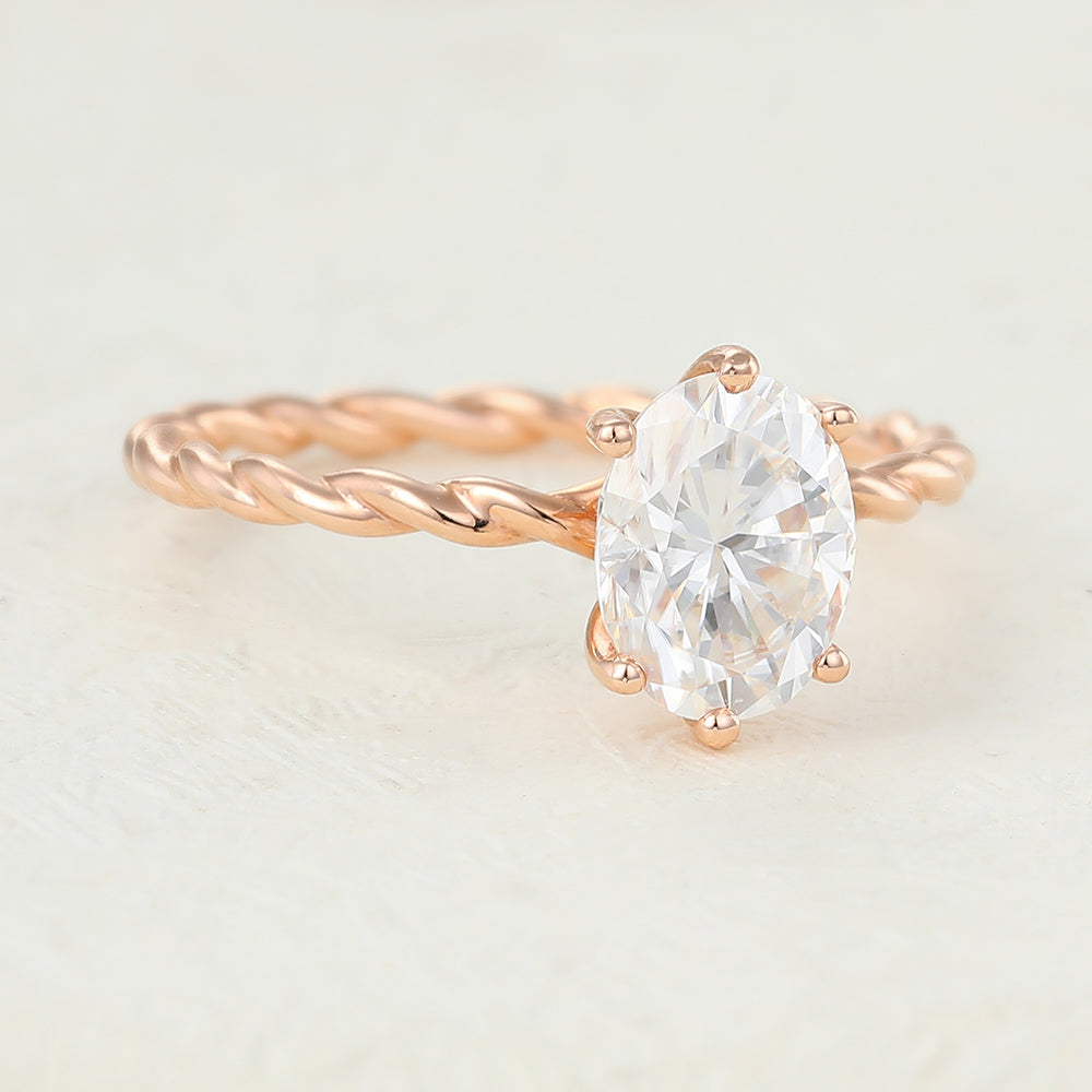 1.33 CT Oval Solitaire Twisted Shank Moissanite Engagement Ring