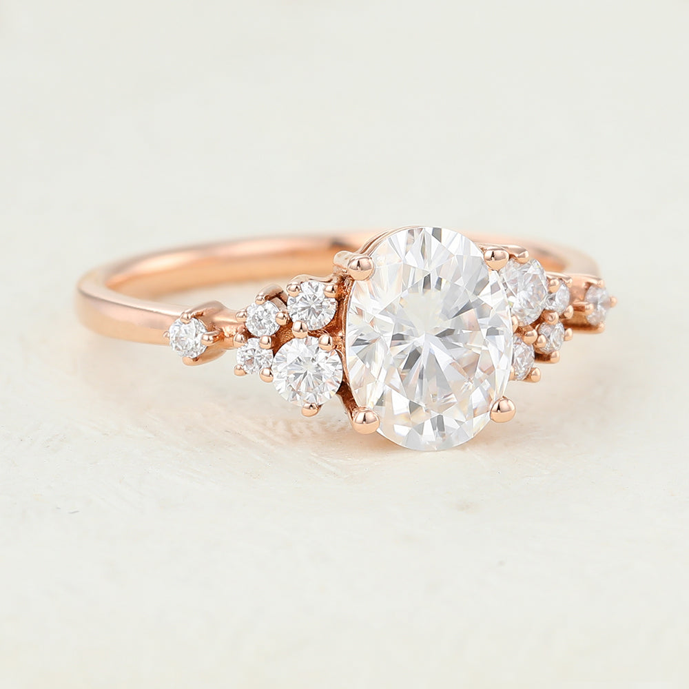 1.33 CT Oval Cluster Moissanite Engagement Ring