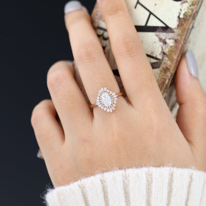 0.84 CT Oval Cluster Moissanite Engagement Ring