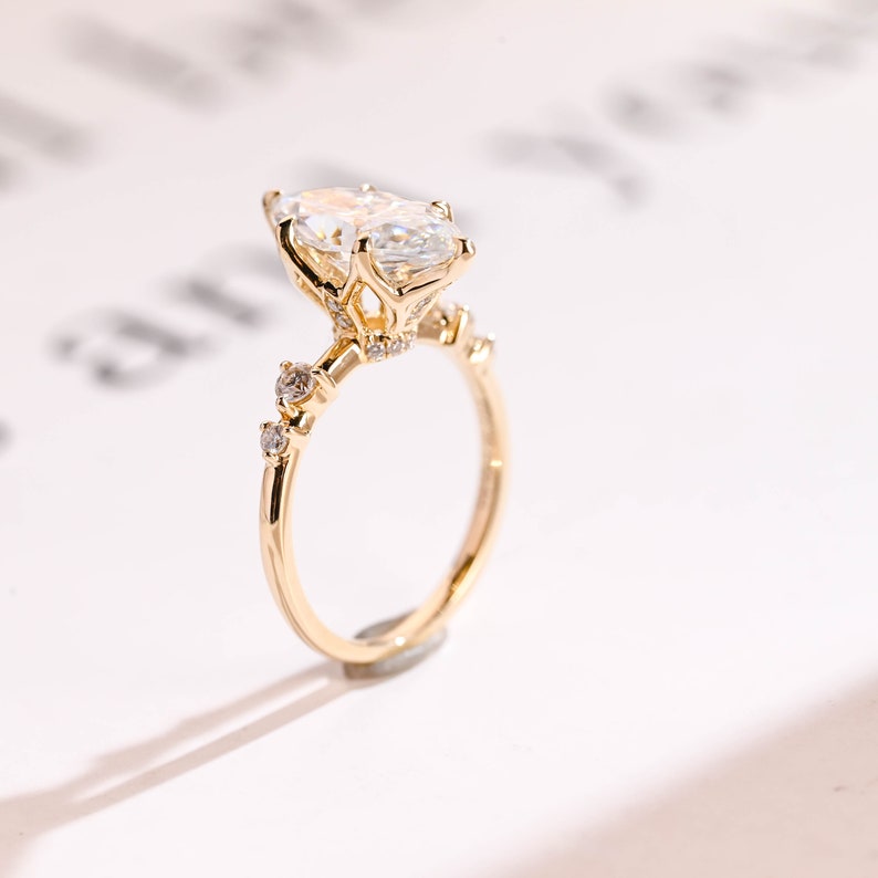 Stunning 1.0 - 2.0 CT Marquise Moissanite Engagement Ring with Hidden Halo Design 9