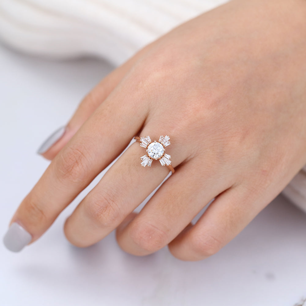 0.68 CT Round Vintage Cluster Moissanite Engagement Ring