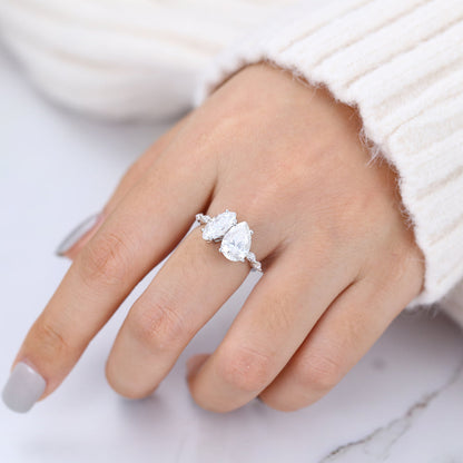 2.83 CT Pear & Marquise Cluster Moissanite Engagement Ring